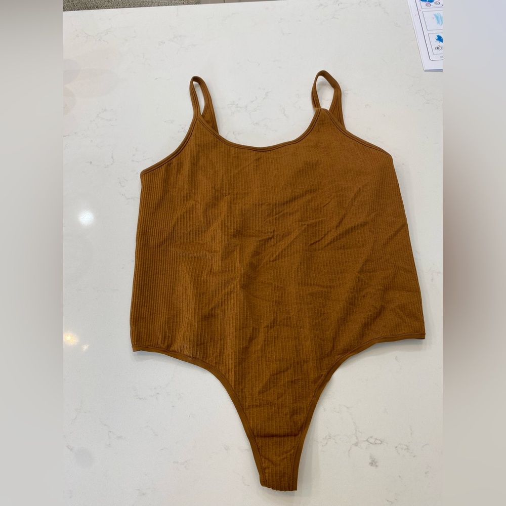 lululemon athletica Ribbed Scoop Neck Bodysuit in Brown